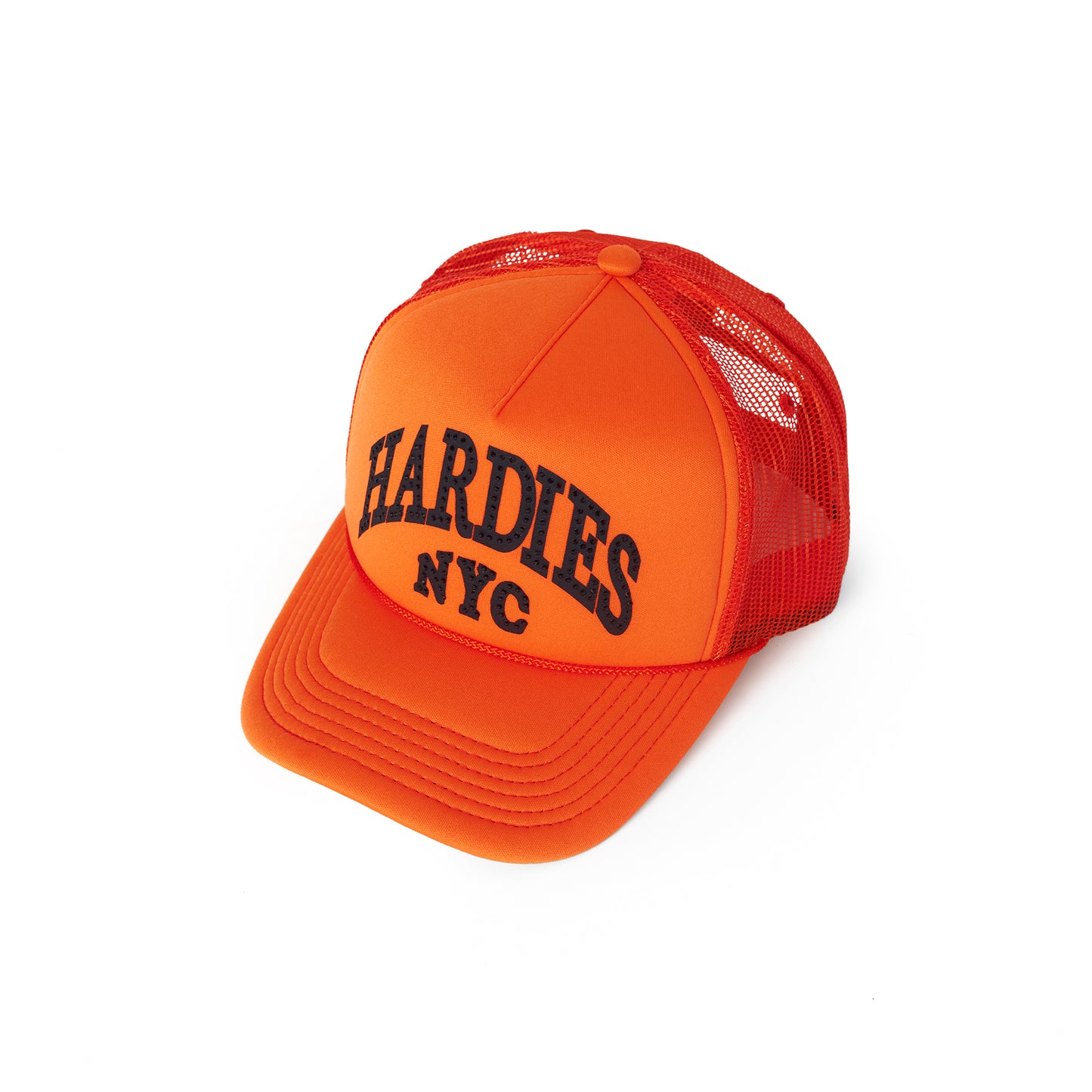 NYC Rhinestone Pre Curve Trucker Hat - Orange