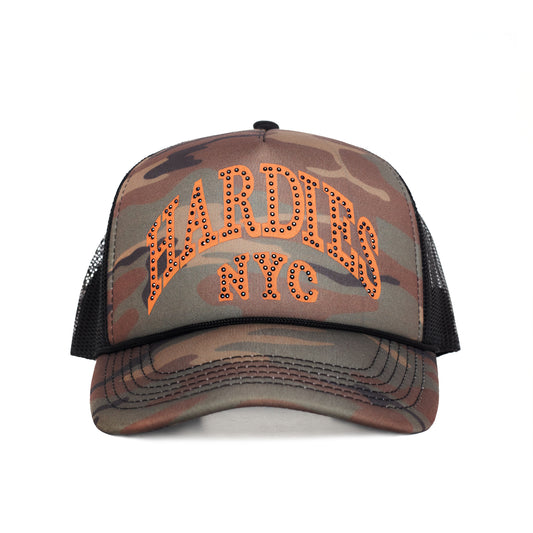 HARDIES  NYC Rhinestone Pre Curve Trucker Hat - Classic Camo